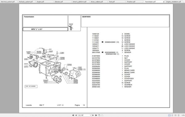 Laverda Combine Harvester L517 Parts Catalog 2
