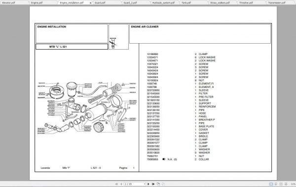 Laverda Combine Harvester L521 Parts Catalog 2