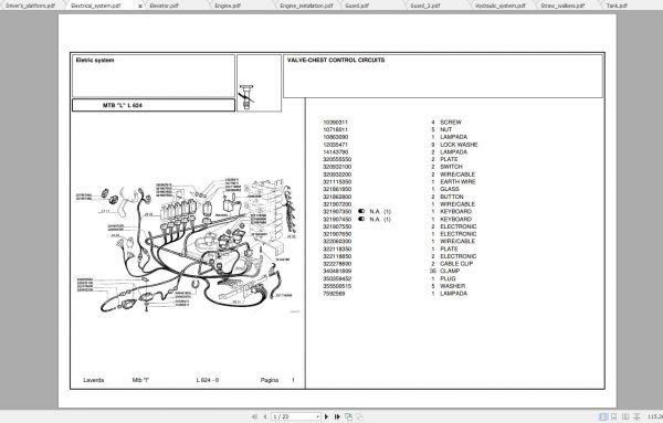 Laverda Combine Harvester L624 Parts Catalog 1