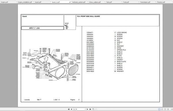 Laverda Combine Harvester L624 Parts Catalog 2
