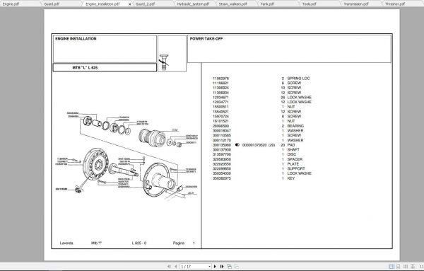 Laverda Combine Harvester L625 Parts Catalog 2