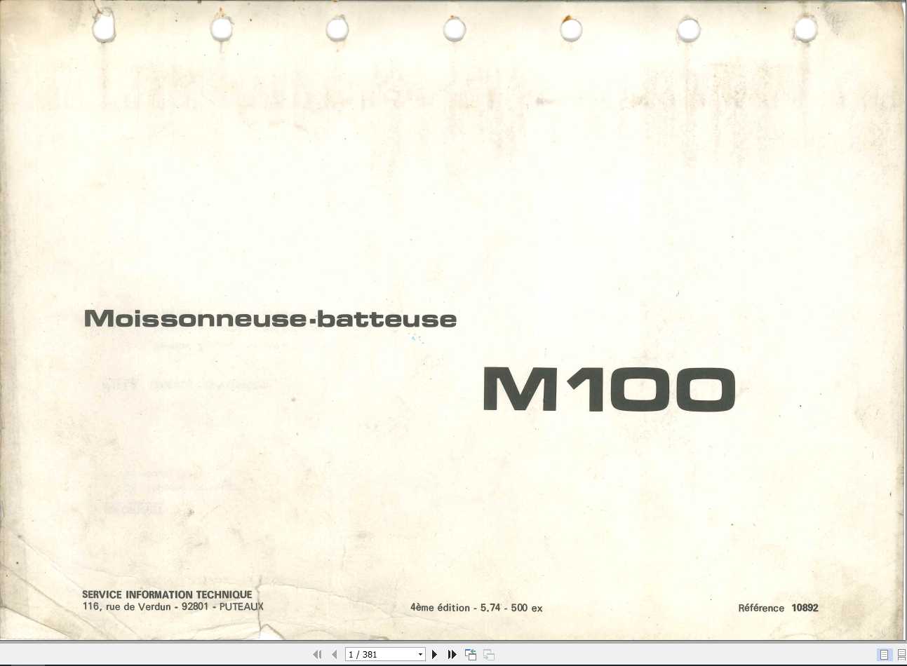 Laverda Combine Harvester M100 Parts CatalogFr 1