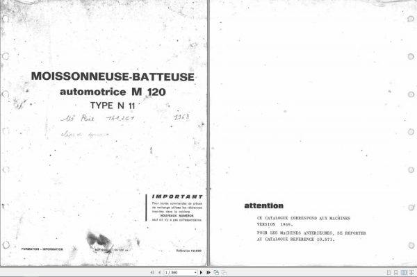 Laverda Combine Harvester M120 Parts CatalogFr 1
