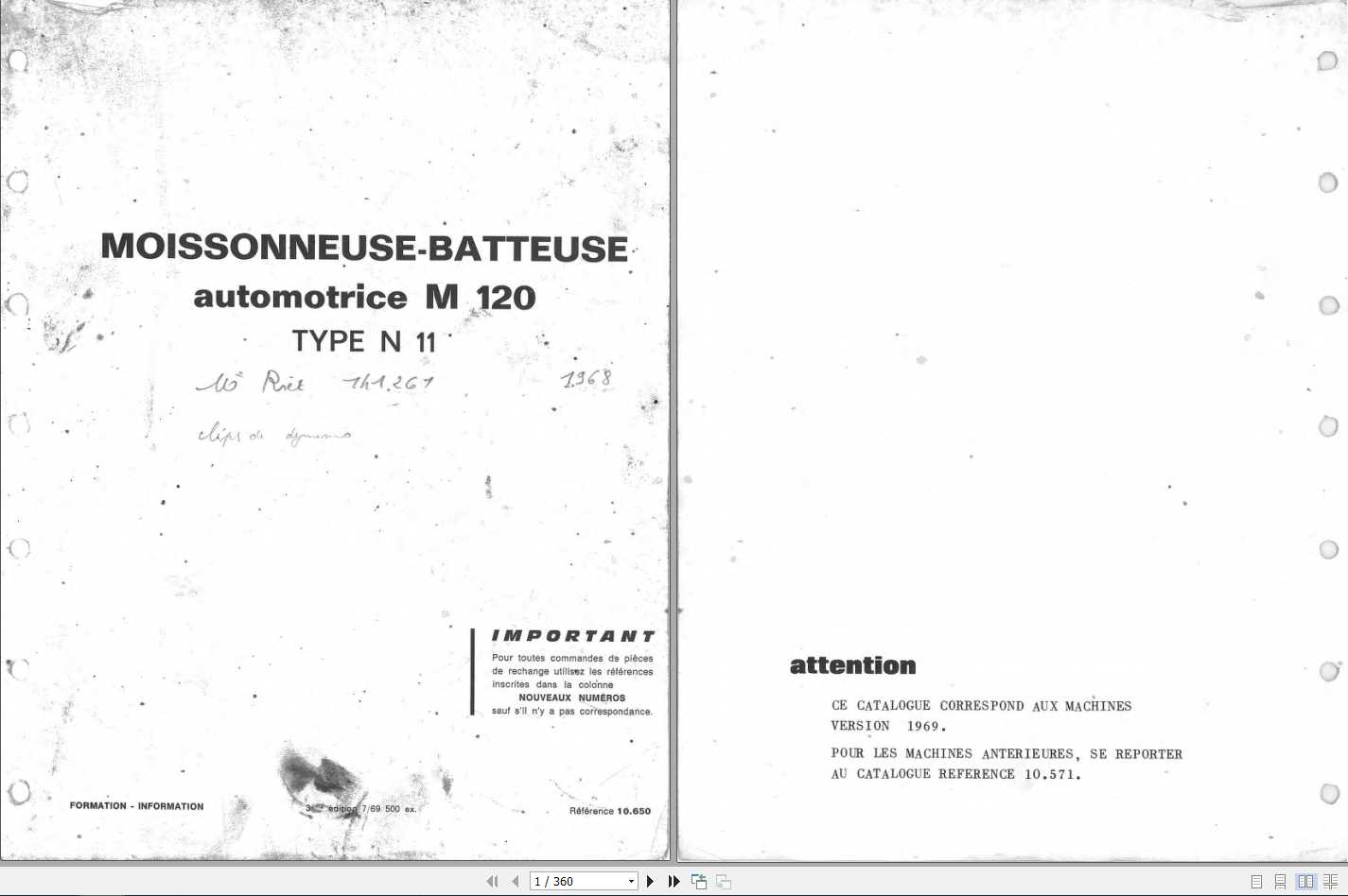 Laverda Combine Harvester M120 Parts CatalogFr 1