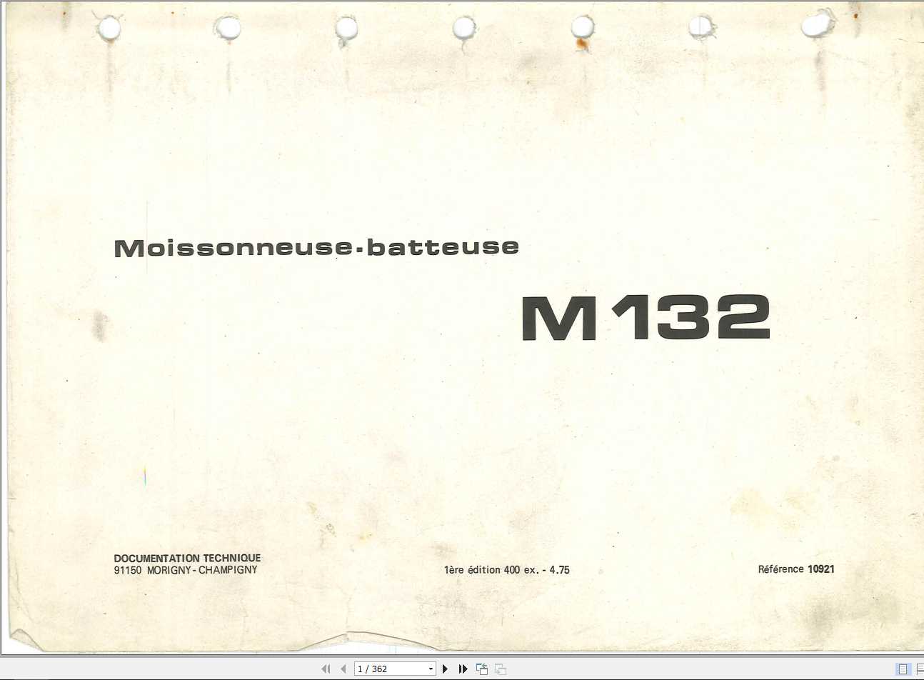 Laverda Combine Harvester M132 Parts CatalogFr 1