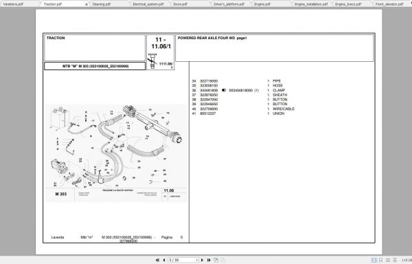 Laverda Combine Harvester M303 Parts Catalog 1