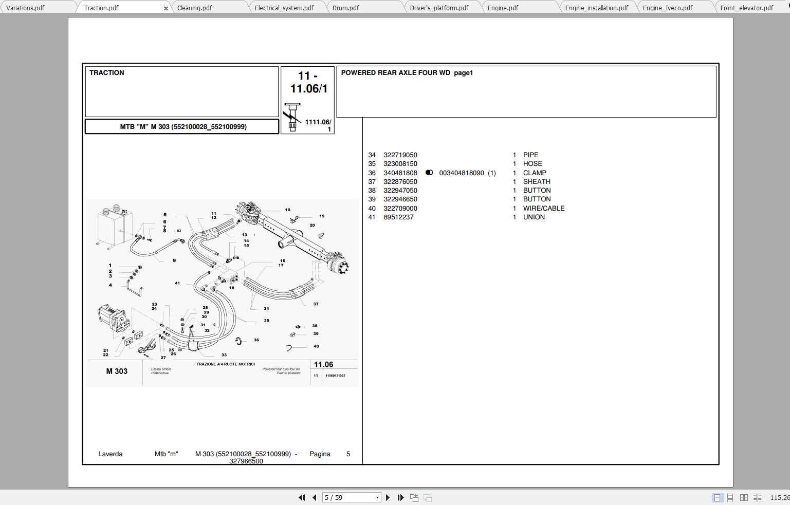 Laverda Combine Harvester M303 Parts Catalog 1