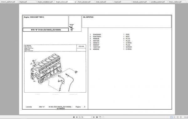 Laverda Combine Harvester M303 Parts Catalog 2