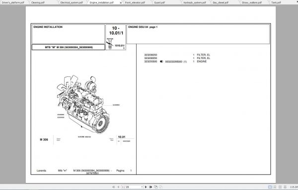 Laverda Combine Harvester M306 Parts Catalog 1