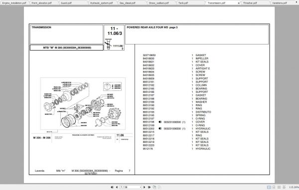 Laverda Combine Harvester M306 Parts Catalog 2