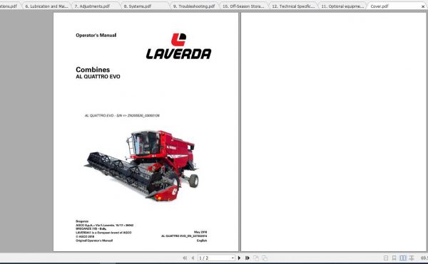 Laverda EU Harvesting AL4EVO Combine Operators Manual 1yq4l