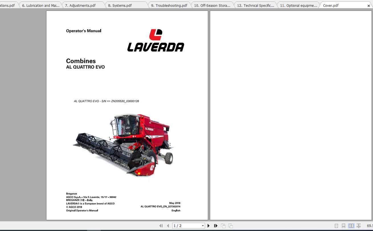 Laverda EU Harvesting AL4EVO Combine Operators Manual 1yq4l