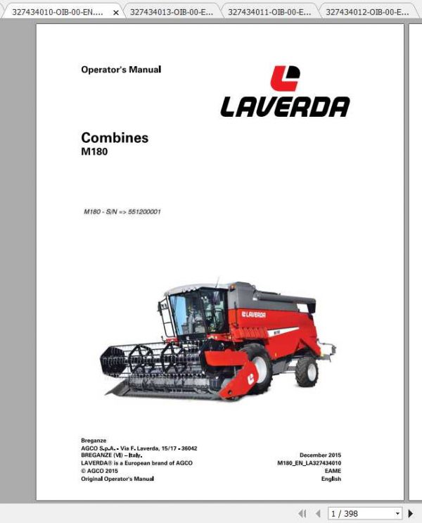 Laverda EU Harvesting M180 Combine Operators Manual 2