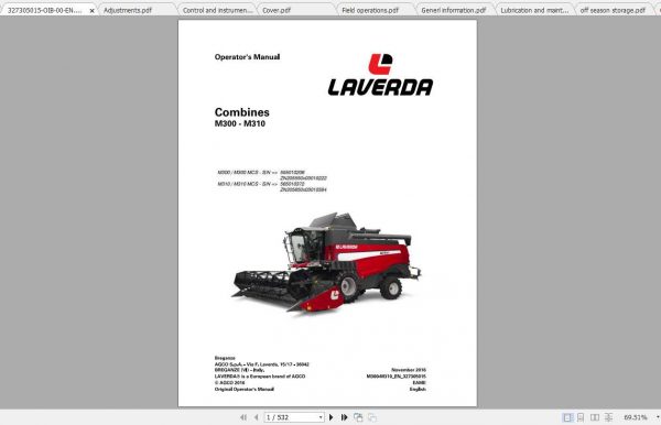 Laverda EU Harvesting M300 M310 Combines Operators Manual 1