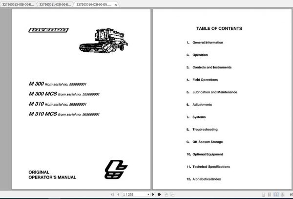 Laverda EU Harvesting M300 MCS M310 MCS Operators Manual 1