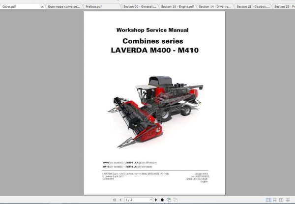 Laverda EU Harvesting M400 M410 Combines Workshop Service Manual 1