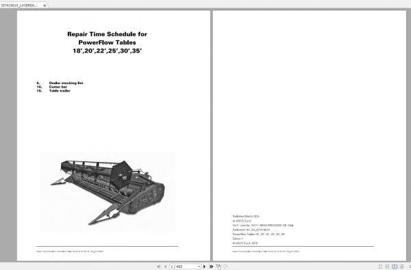 Laverda EU POWERFLOW TABLE 18 20 22 25 30 REPAIR TIME SCHEDULE MANUAL 1