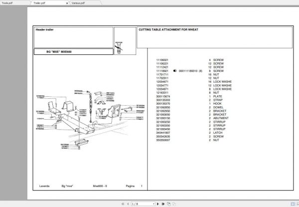 Laverda Header MXE600 Parts Catalog 1