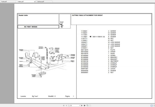 Laverda Header MXE660 Parts Catalog 1