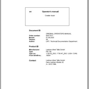 Liebherr Crawler Dozer PR736 US 16834 Operating Manual 1