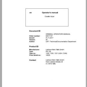 Liebherr Crawler Dozer Series 6 PR72613291330133114935US Operators Manual