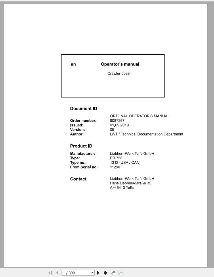 Liebherr Crawler Dozer Series 6 PR756131211290US Operators Manual