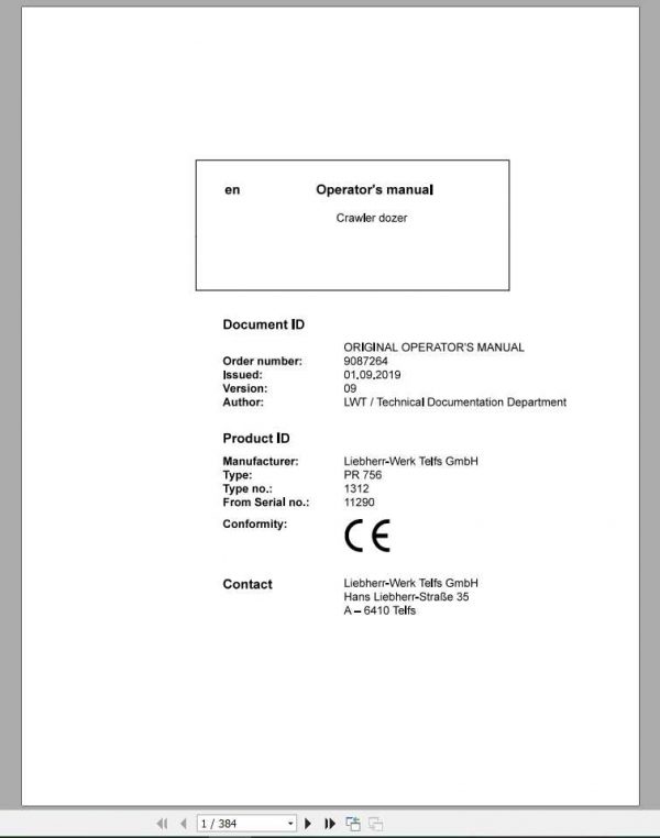 Liebherr Crawler Dozer Series 6 PR756131211290 Operators Manual