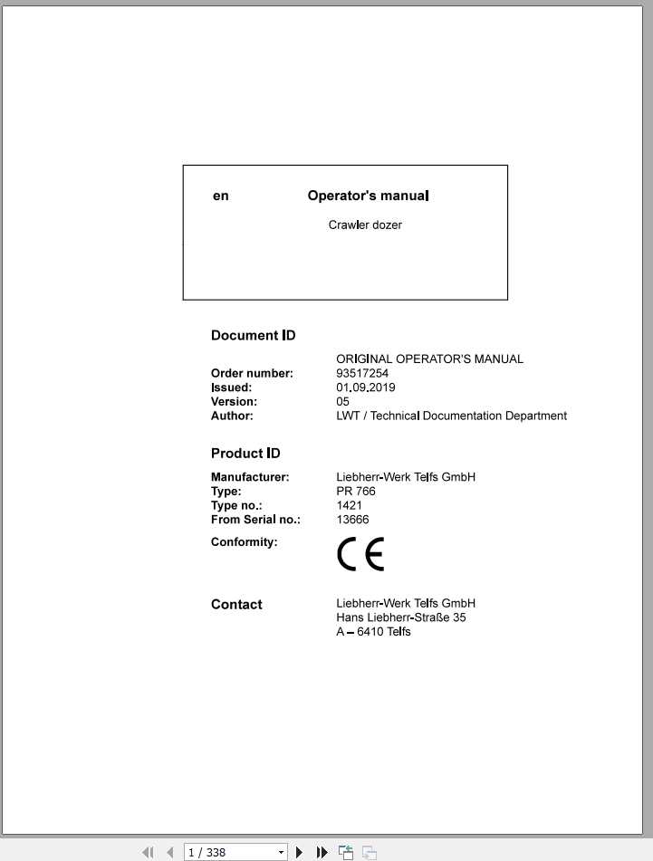 Liebherr Crawler Dozer Series 6 PR766142113666 Operators Manual