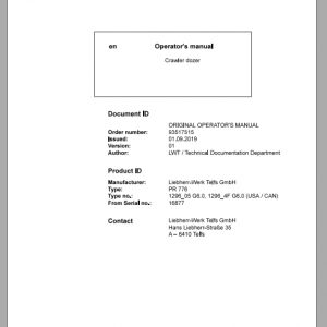 Liebherr Crawler Dozer Series 6 PR77612964F05US16877 Operators Manual