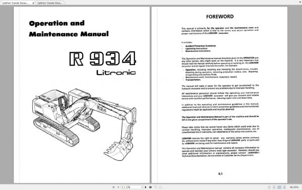 Liebherr Crawler Excavator R934 Litronic Operators Manual 1