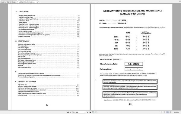 Liebherr Crawler Excavator R934 Litronic Operators Manual 3