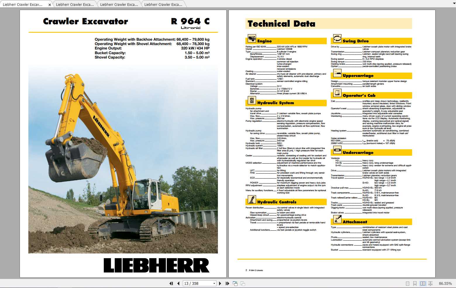 Liebherr Crawler Excavator R964C Litronic Operators Manuals 1