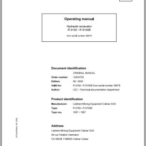 Liebherr Mining Hydraulic Excavator R9150 R9150B US Operating Manual