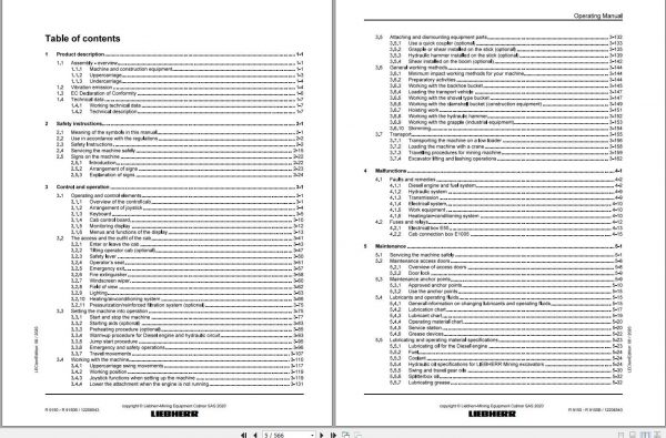 Liebherr Mining Hydraulic Excavator R9150 R9150B 1592 1829 Operating Manual