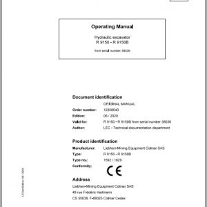 Liebherr Mining Hydraulic Excavator R9150 R9150B 1592 1829 Operating ManualinJt