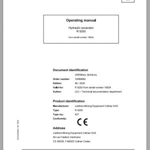 Liebherr Mining Hydraulic Excavator R9250 18924 Operating Manual