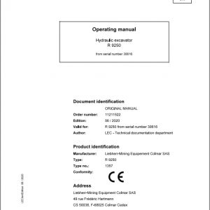 Liebherr Mining Hydraulic Excavator R9250 30616 Operating Manual