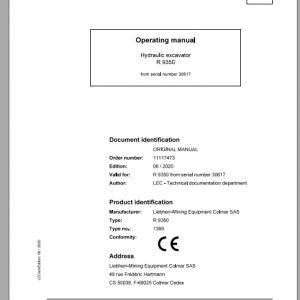 Liebherr Mining Hydraulic Excavator R9350 30617 Operating Manual