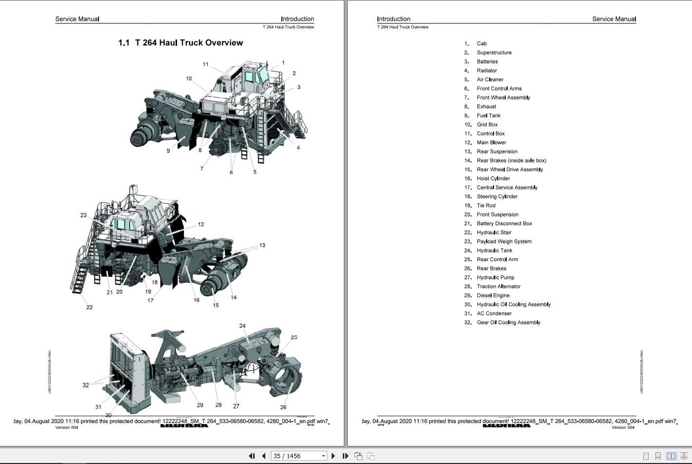 Liebherr Mining Truck T264 533 06580 06582 4280 Service Manual 1