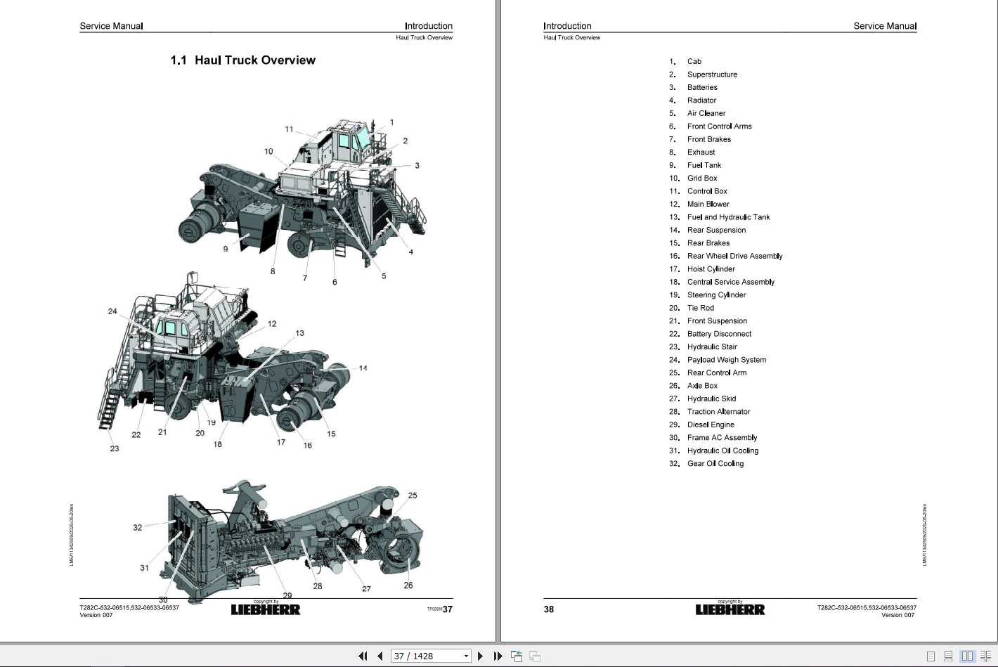 Liebherr Mining Truck T282C 532 06515 06533 06537 Service Manual 1