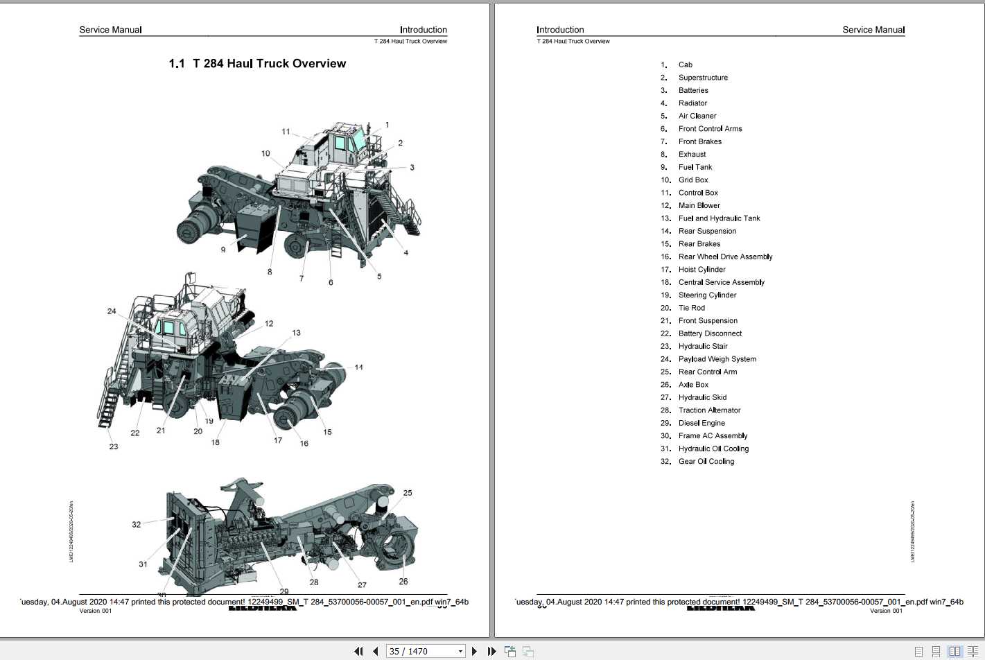 Liebherr Mining Truck T284 53700056 00057 Service Manual 1
