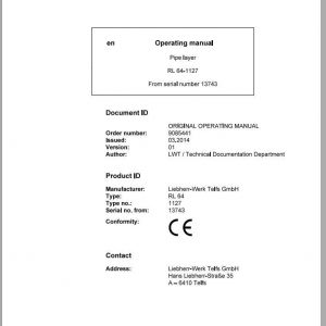 Liebherr Pipe Layer Series 4 RL64112713743 Operators Manual