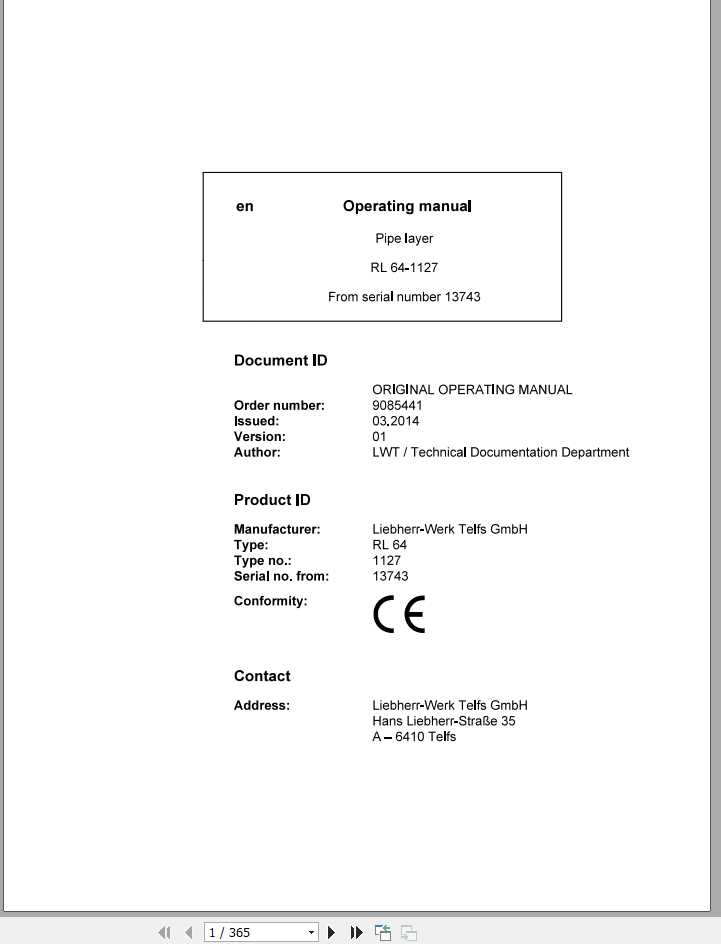 Liebherr Pipe Layer Series 4 RL64112713743 Operators Manual