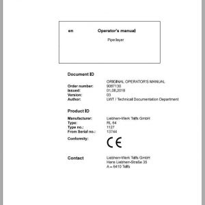 Liebherr Pipe Layer Series 4 RL64112713744 Operators Manual