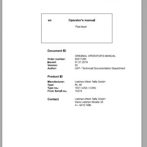 Liebherr Pipe Layer Series 6 RL46163115374US Operators Manual