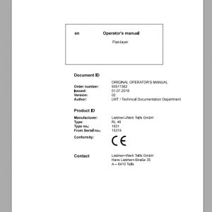 Liebherr Pipe Layer Series 6 RL46163115374 Operators Manual