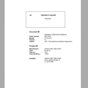 Liebherr Pipe Layer Series 6 RL4616313A17035 Operators Manual