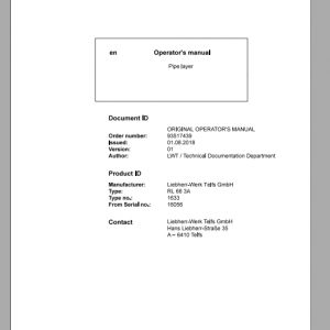 Liebherr Pipe Layer Series 6 RL6616333A16056 Operators Manual