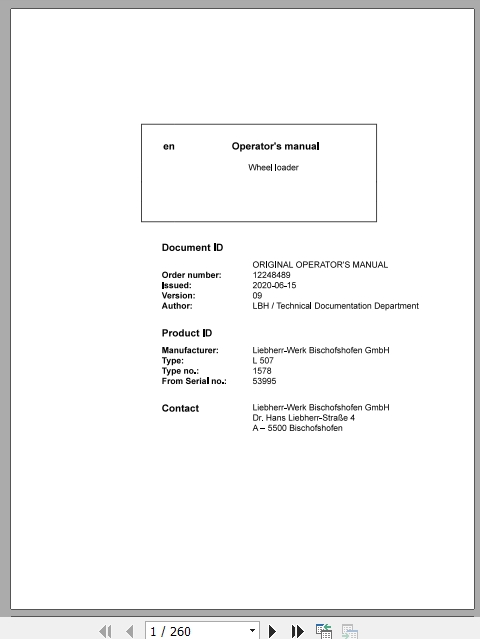 Liebherr Wheel Loader L507 1578 53995 Operating Manual 3