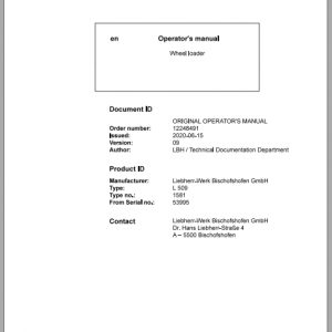 Liebherr Wheel Loader L509 1581 53995 Operating Manual